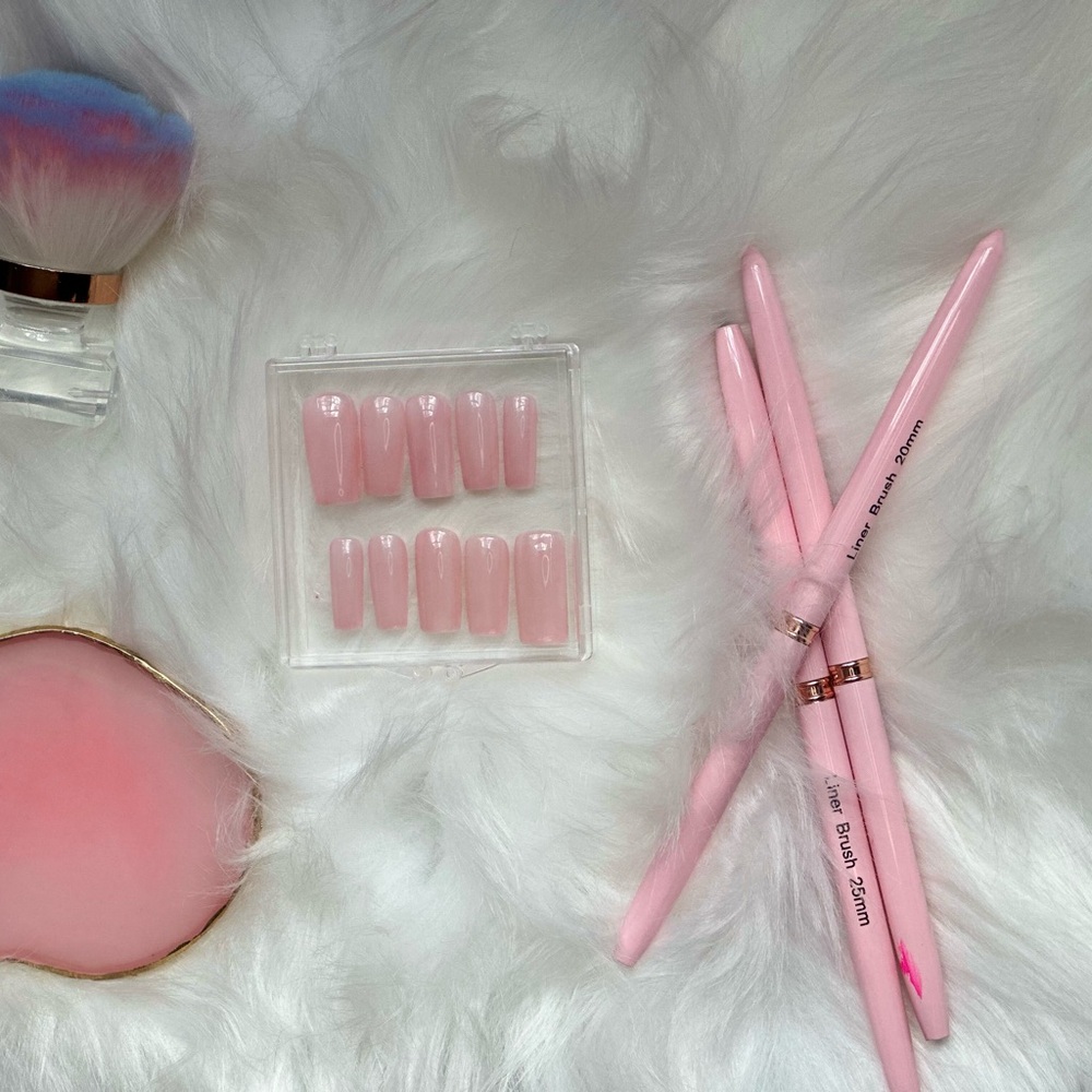 Pink Nail Brush Set and False Nails
